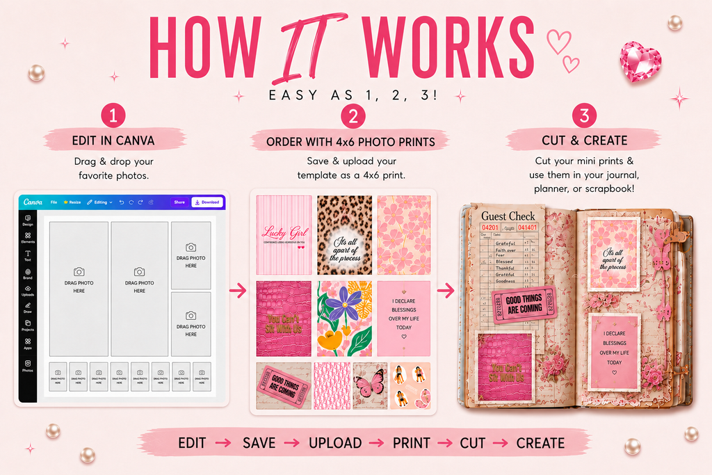Mini Print Canva Template | Drag & Drop 4×6 Photo Layouts for Journals, Planners & Scrapbooks