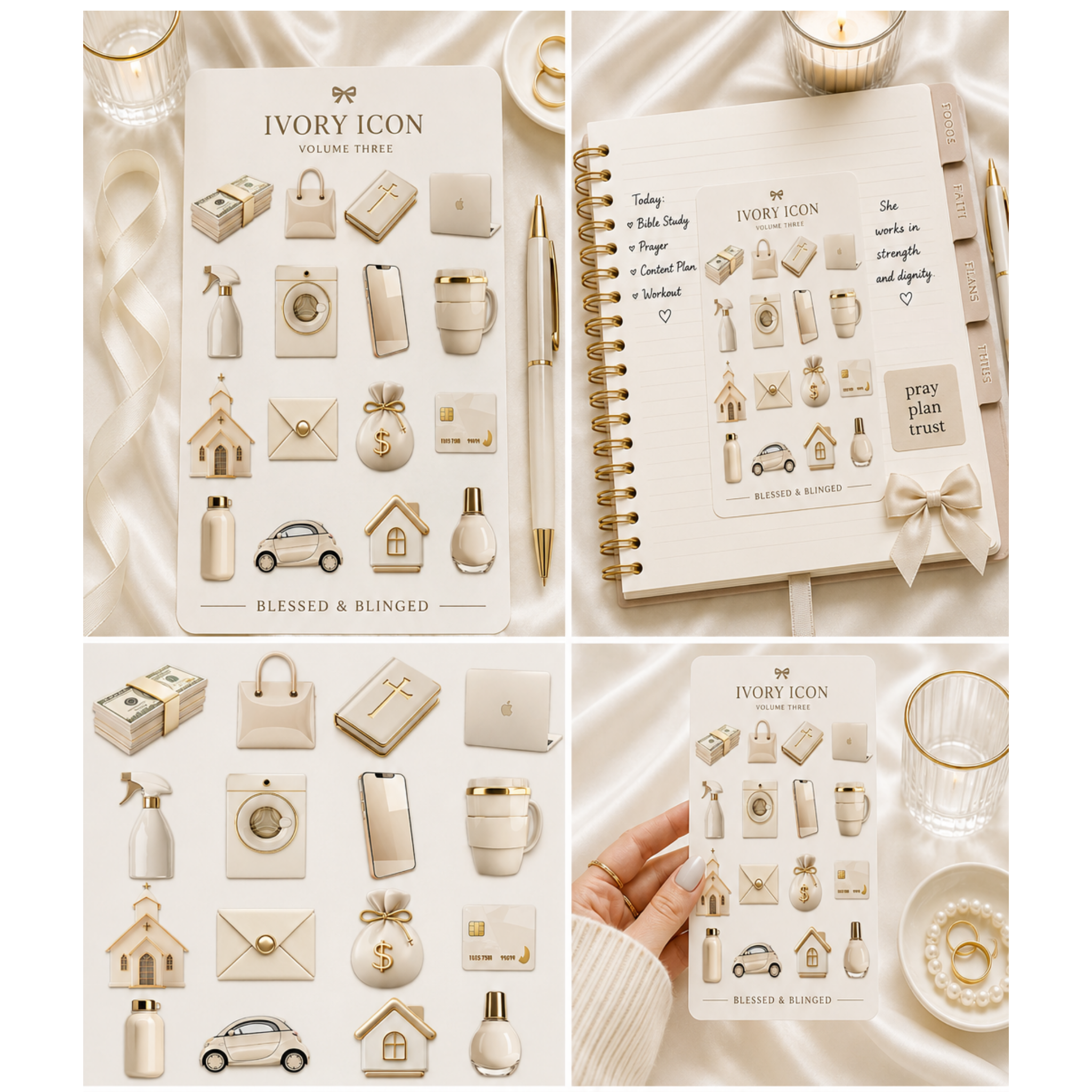 Aesthetic Sticker Sheet Collection Vol. 3 | Luxury Feminine Planner Stickers | Coquette Lifestyle Sticker Set | Blessed & Blinged