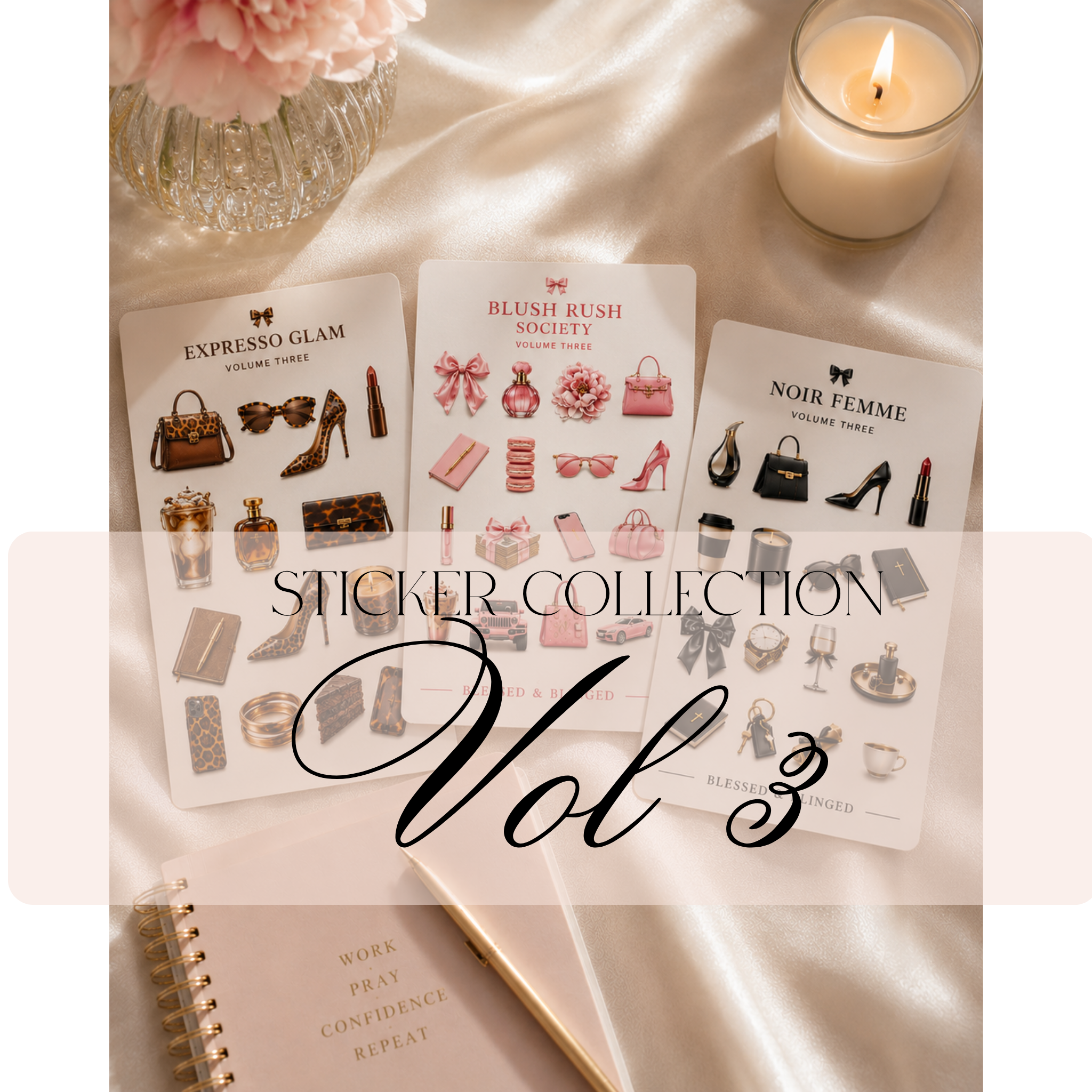 Aesthetic Sticker Sheet Collection Vol. 3 | Luxury Feminine Planner Stickers | Coquette Lifestyle Sticker Set | Blessed & Blinged