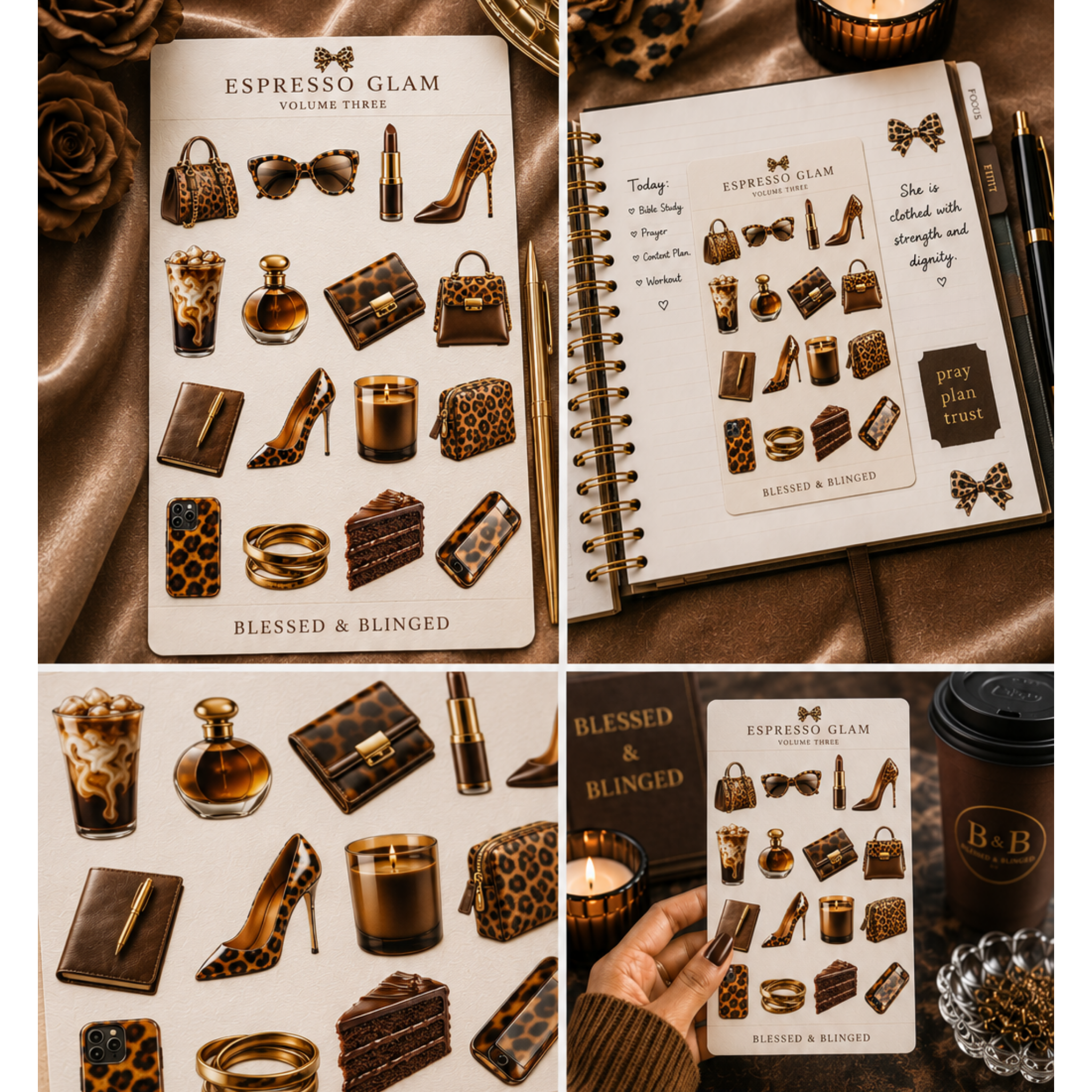 Aesthetic Sticker Sheet Collection Vol. 3 | Luxury Feminine Planner Stickers | Coquette Lifestyle Sticker Set | Blessed & Blinged