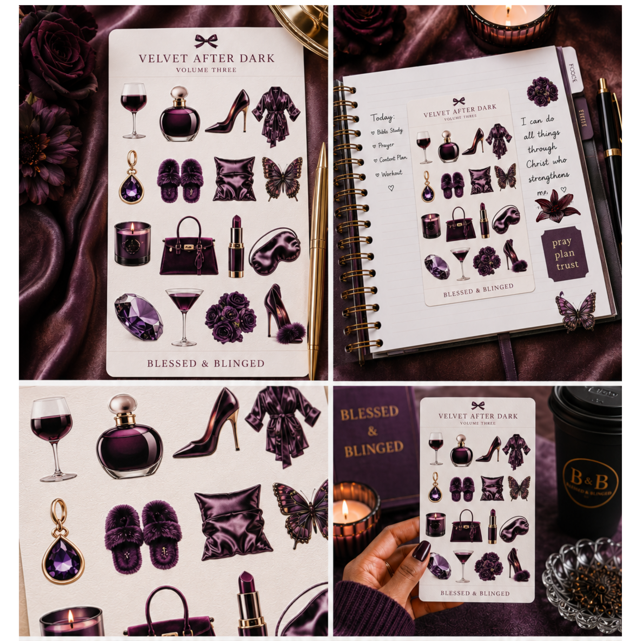 Aesthetic Sticker Sheet Collection Vol. 3 | Luxury Feminine Planner Stickers | Coquette Lifestyle Sticker Set | Blessed & Blinged
