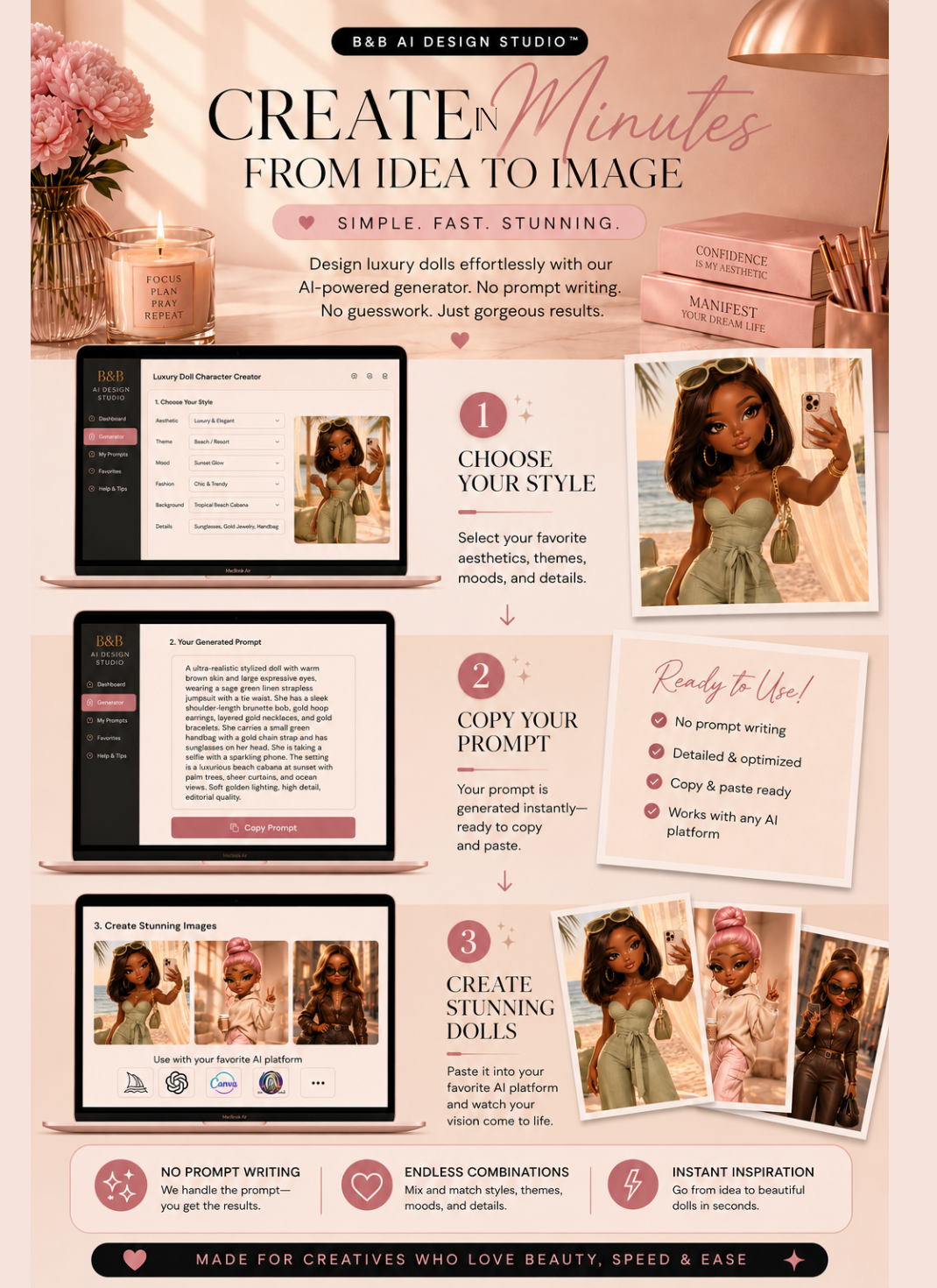 Luxury Doll Character Creator™ | Interactive AI Prompt Generator | Canva Digital Tool