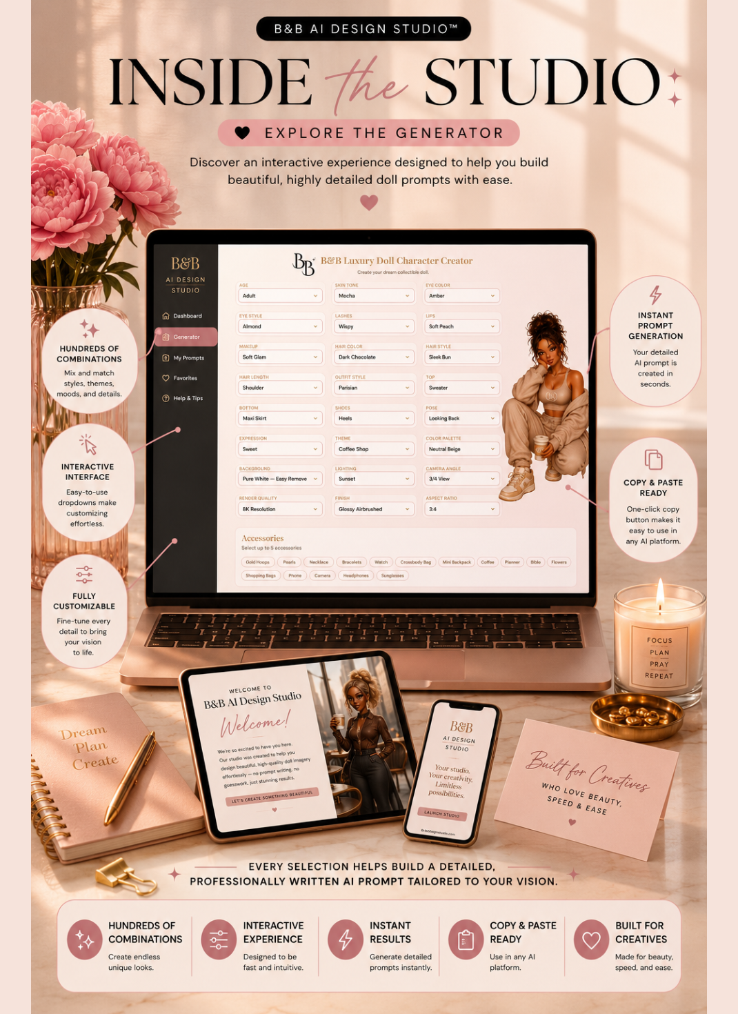 Luxury Doll Character Creator™ | Interactive AI Prompt Generator | Canva Digital Tool