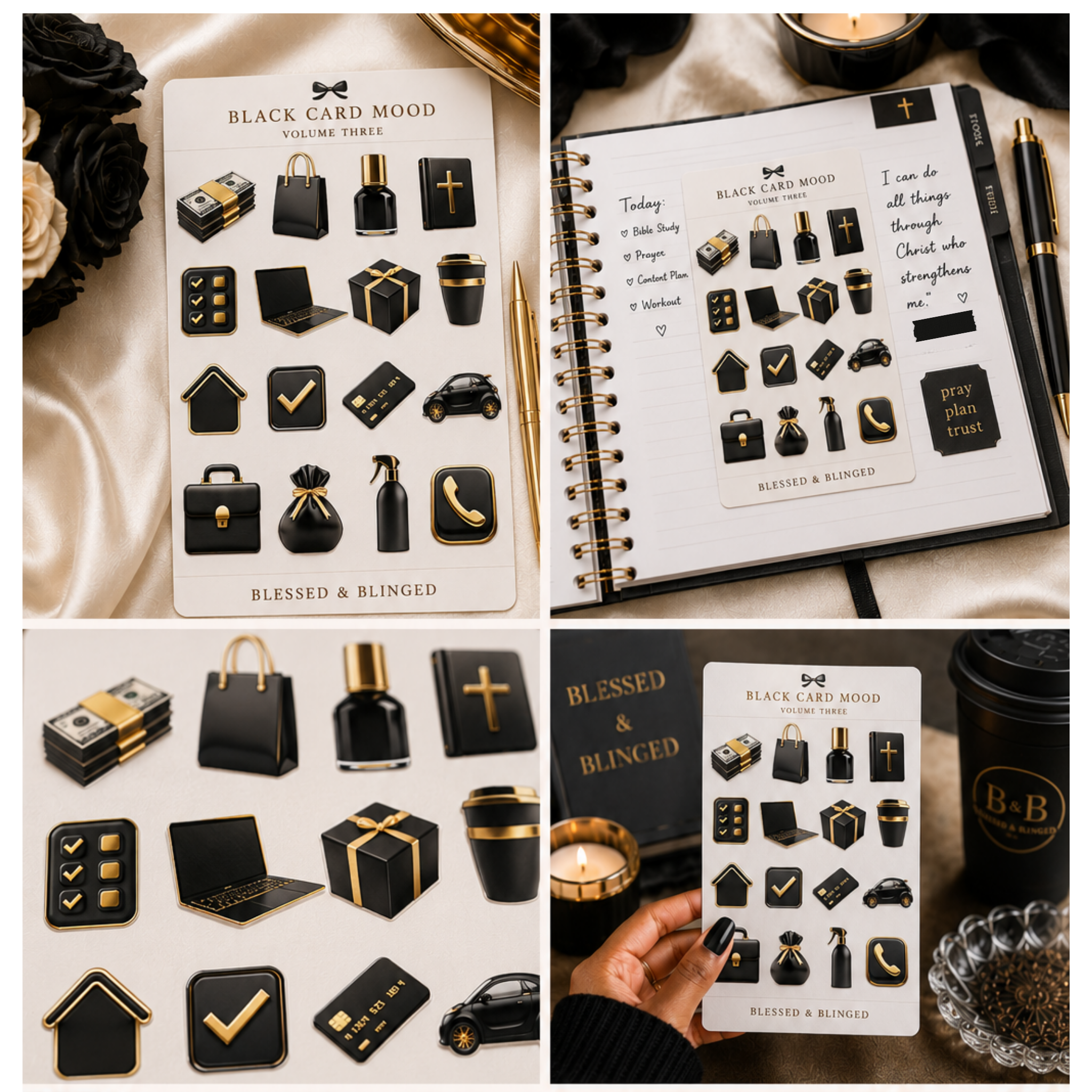 Aesthetic Sticker Sheet Collection Vol. 3 | Luxury Feminine Planner Stickers | Coquette Lifestyle Sticker Set | Blessed & Blinged