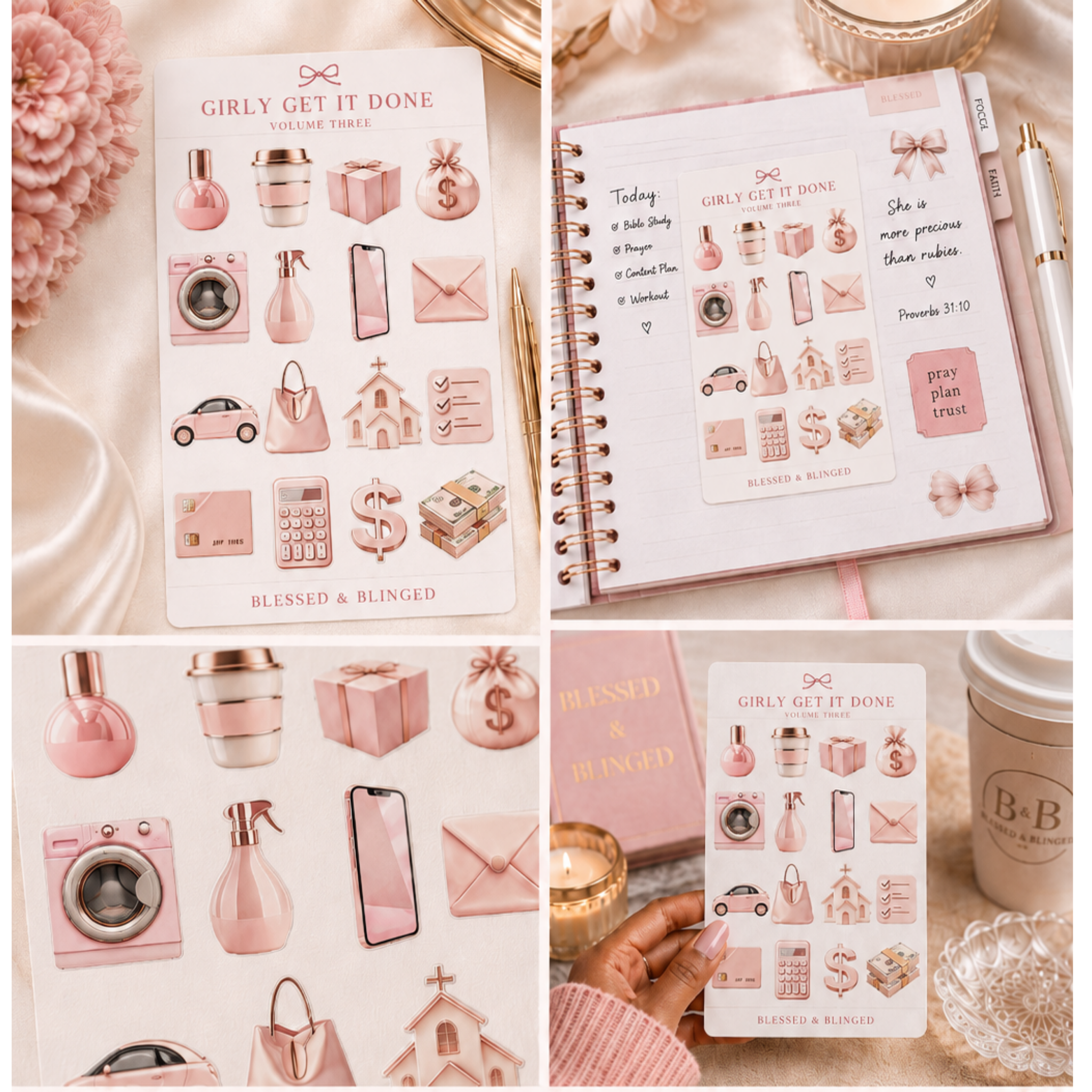 Aesthetic Sticker Sheet Collection Vol. 3 | Luxury Feminine Planner Stickers | Coquette Lifestyle Sticker Set | Blessed & Blinged
