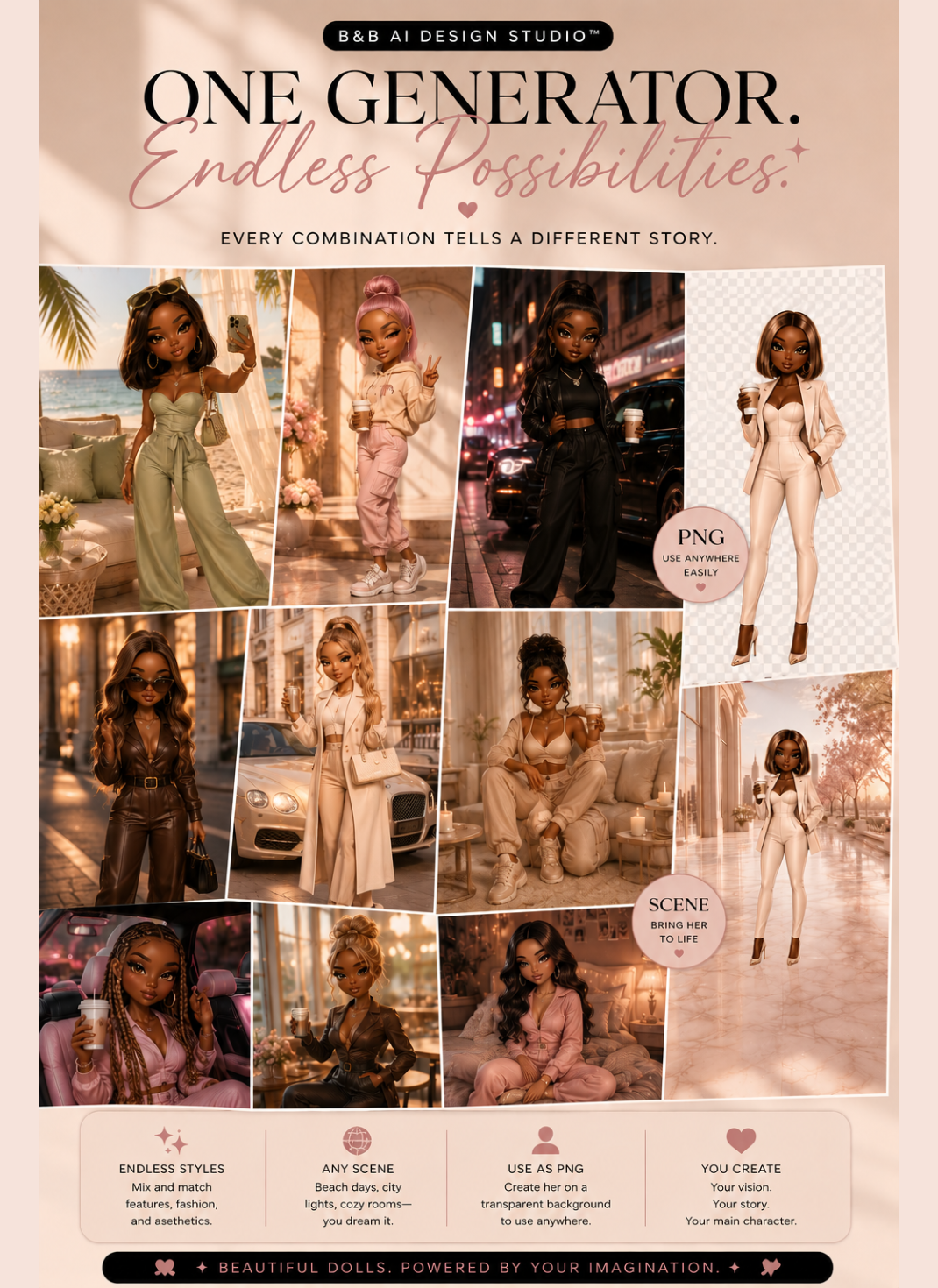 Luxury Doll Character Creator™ | Interactive AI Prompt Generator | Canva Digital Tool