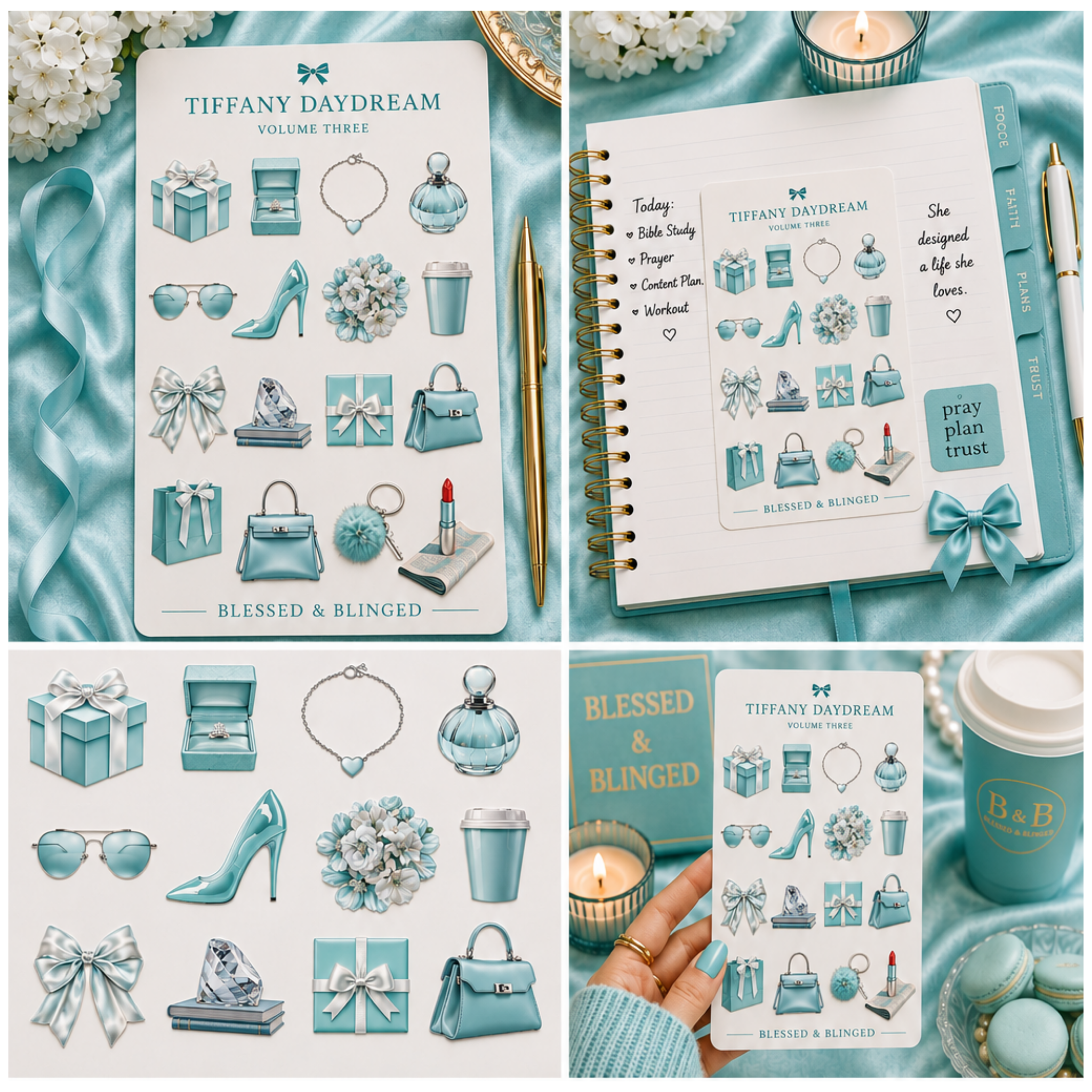 Aesthetic Sticker Sheet Collection Vol. 3 | Luxury Feminine Planner Stickers | Coquette Lifestyle Sticker Set | Blessed & Blinged