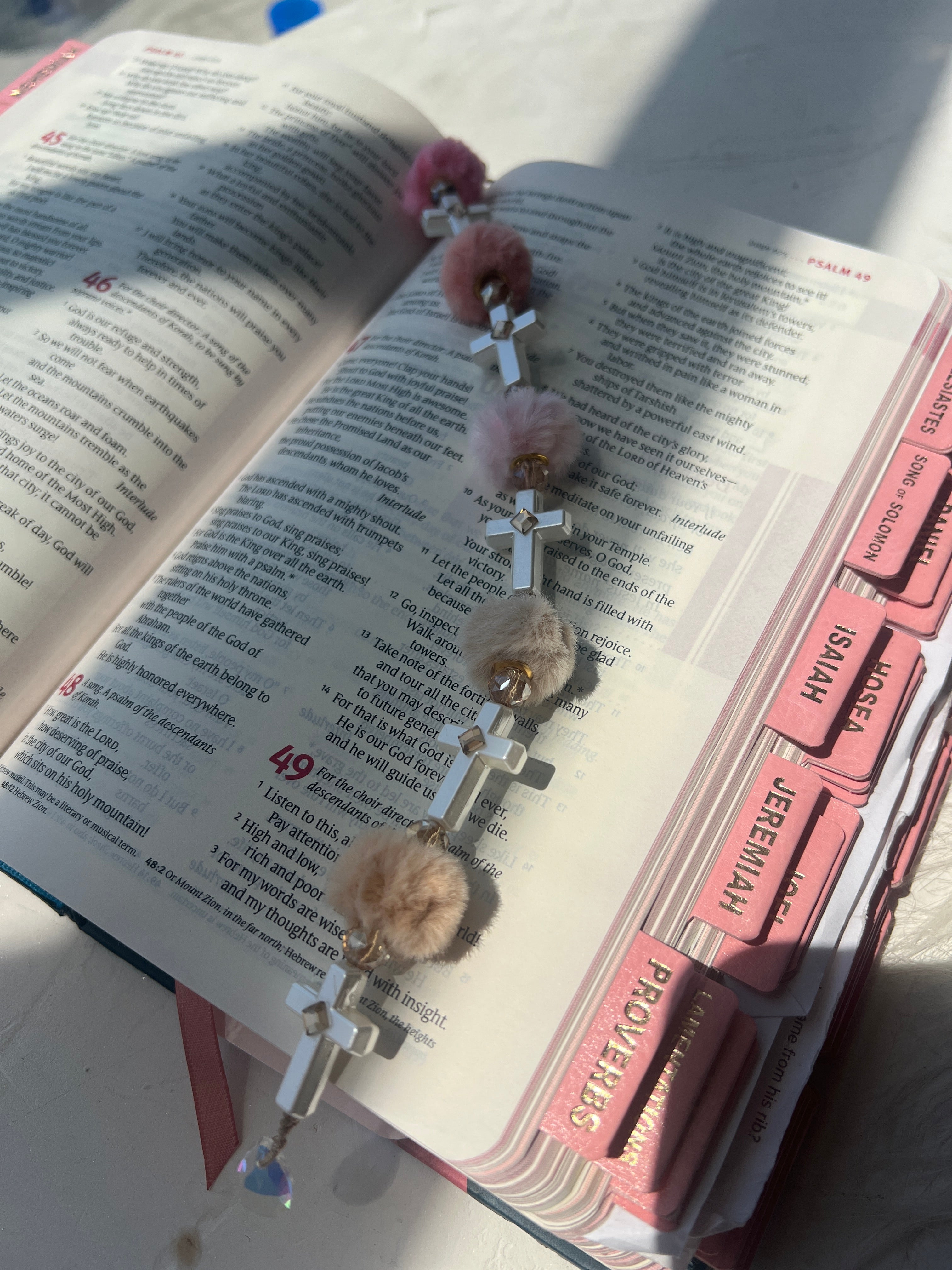 Soft Faith™ Pom Cross Bible Bookmark Charm | Acrylic Anchor Bookmark + Clip | Cute Christian Gift | Blessed & Blinged Studio