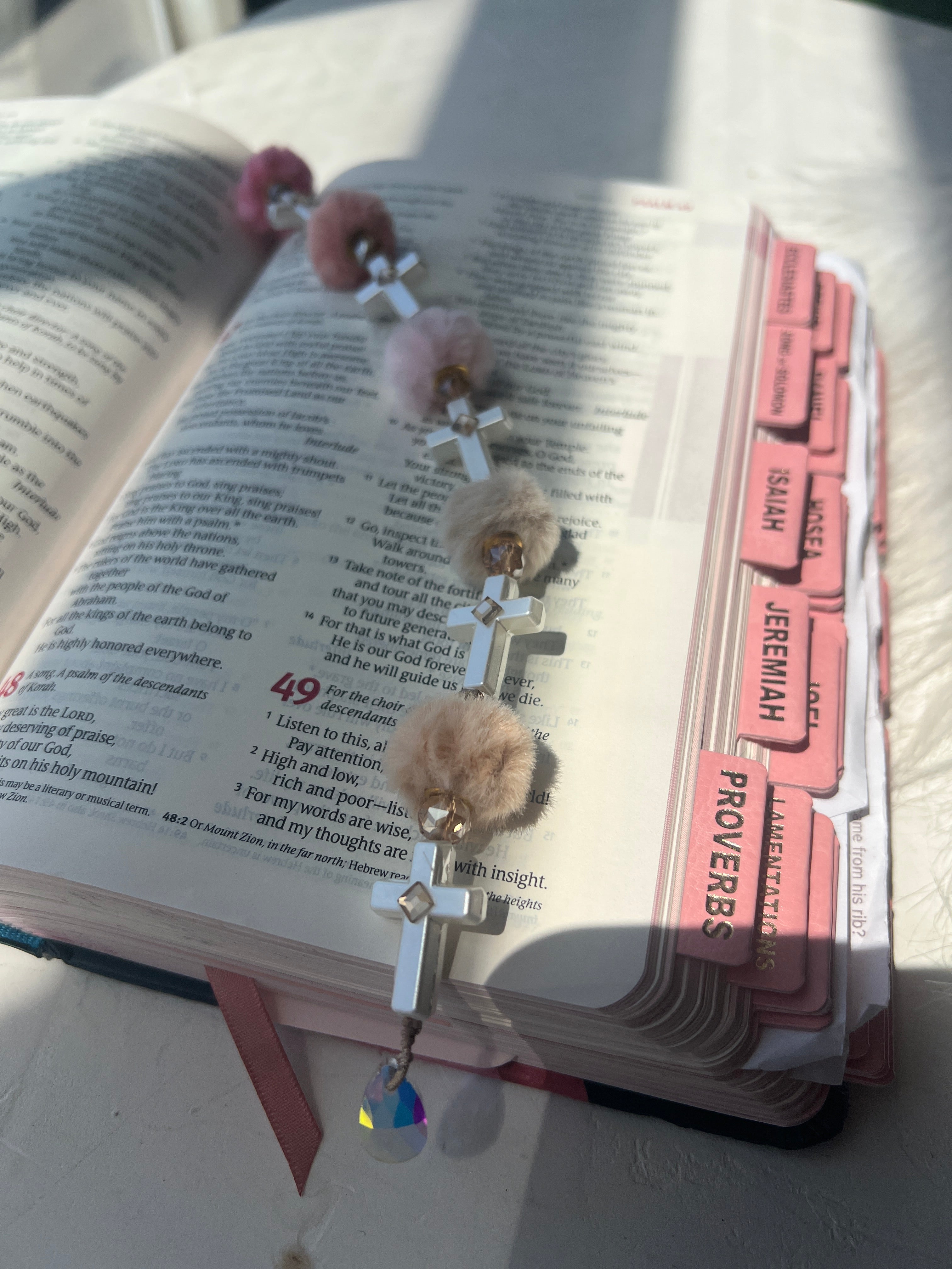 Soft Faith™ Pom Cross Bible Bookmark Charm | Acrylic Anchor Bookmark + Clip | Cute Christian Gift | Blessed & Blinged Studio