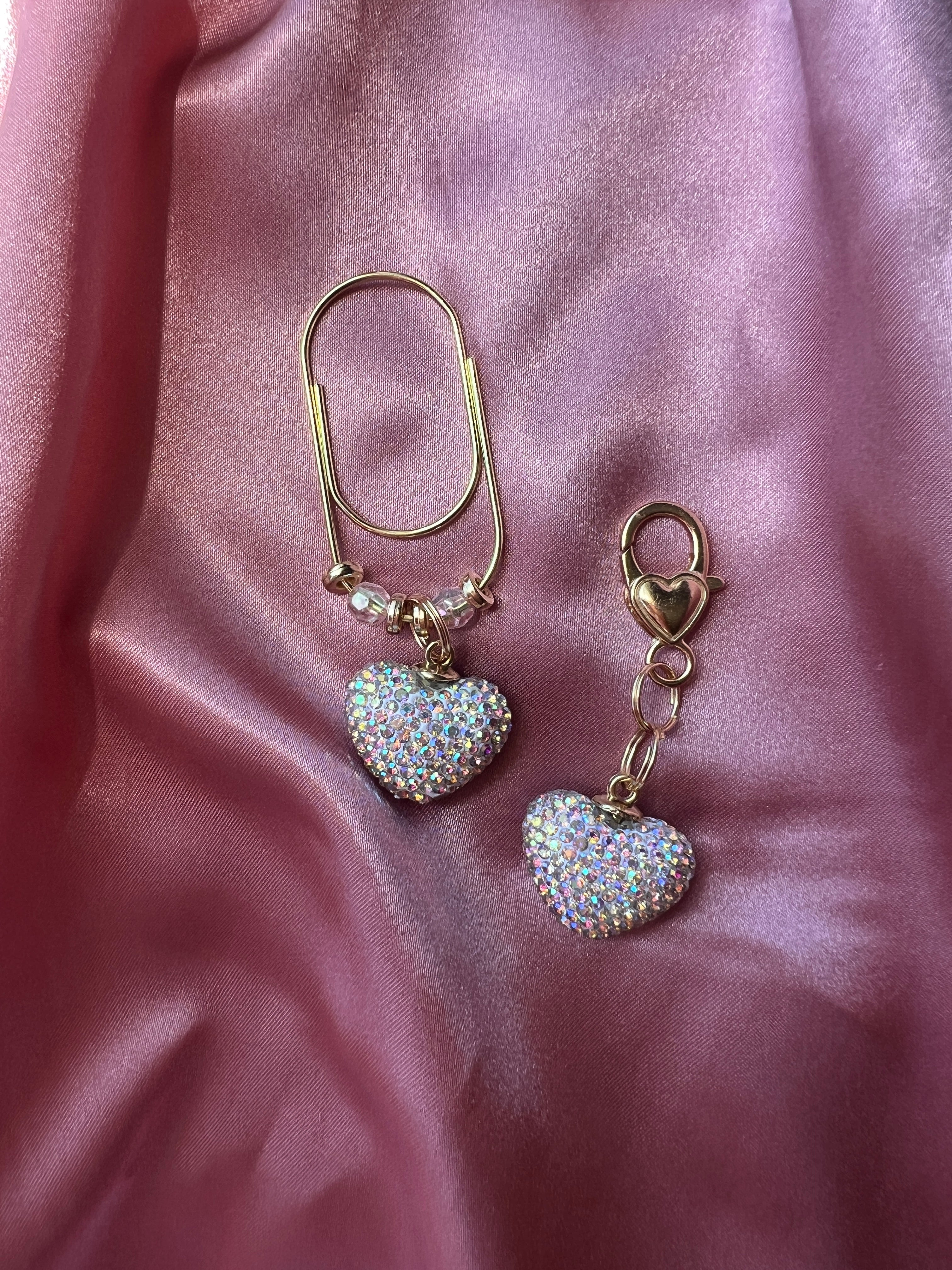 Bling Heart Planner Charm | Rhinestone Heart Charm | Planner Paperclip Bookmark | Purse Charm | Journal Accessory | Gift for Planner Lovers
