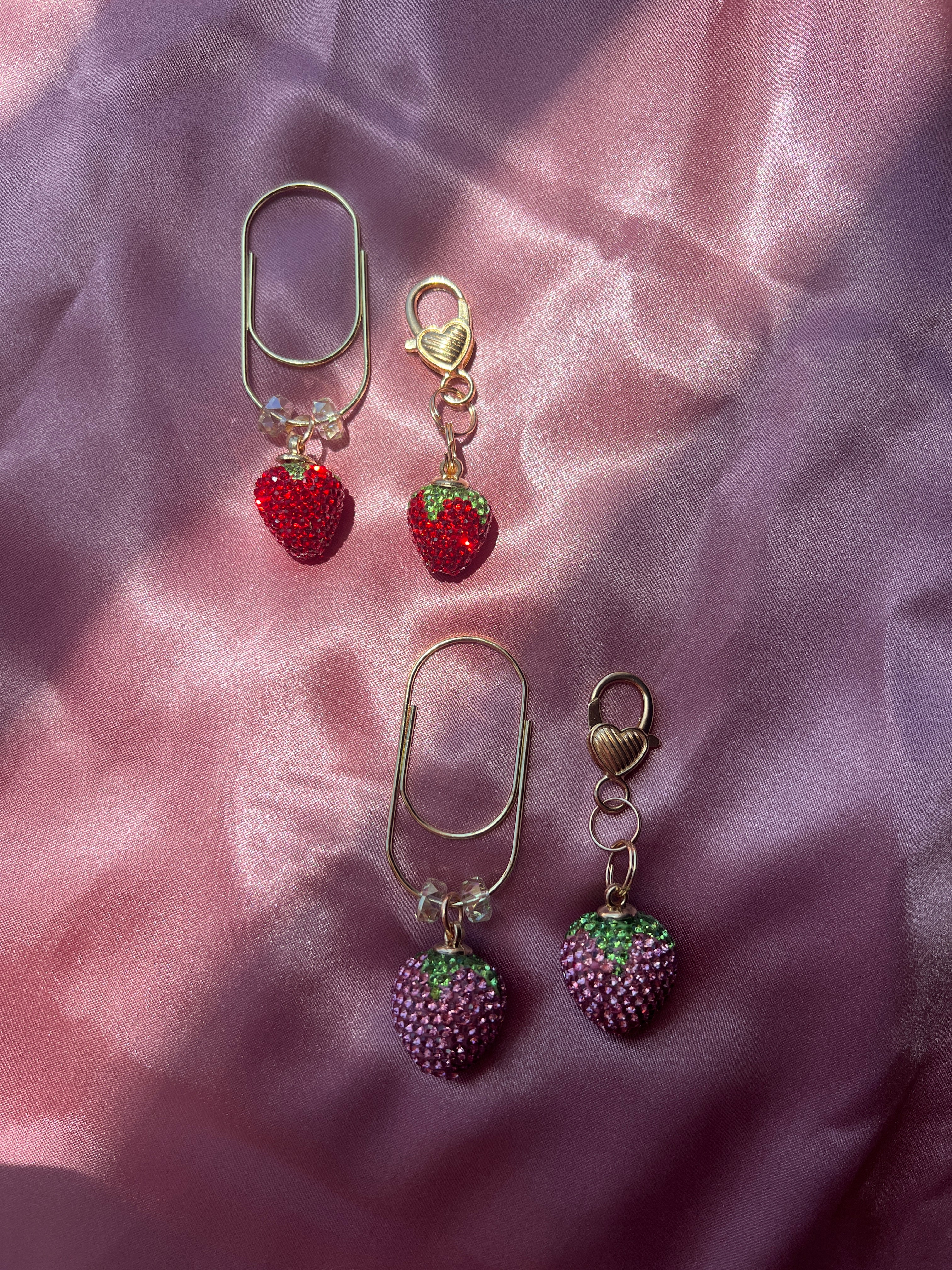 Rhinestone Strawberry Charm | Planner Paperclip Bookmark or Clip Charm