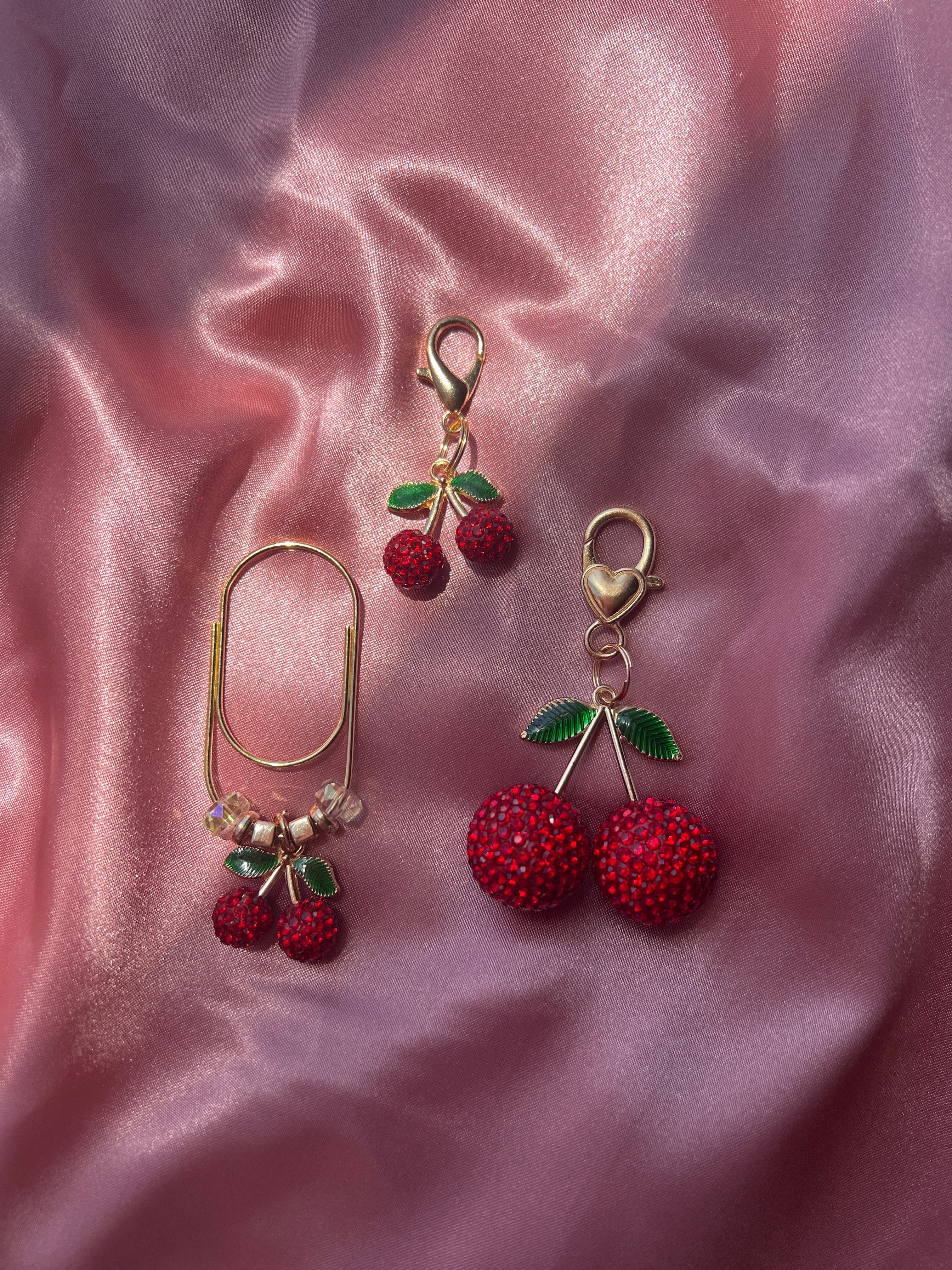 Bling Rhinestone Cherry Charm | Planner Paperclip Bookmark or Clip Charm
