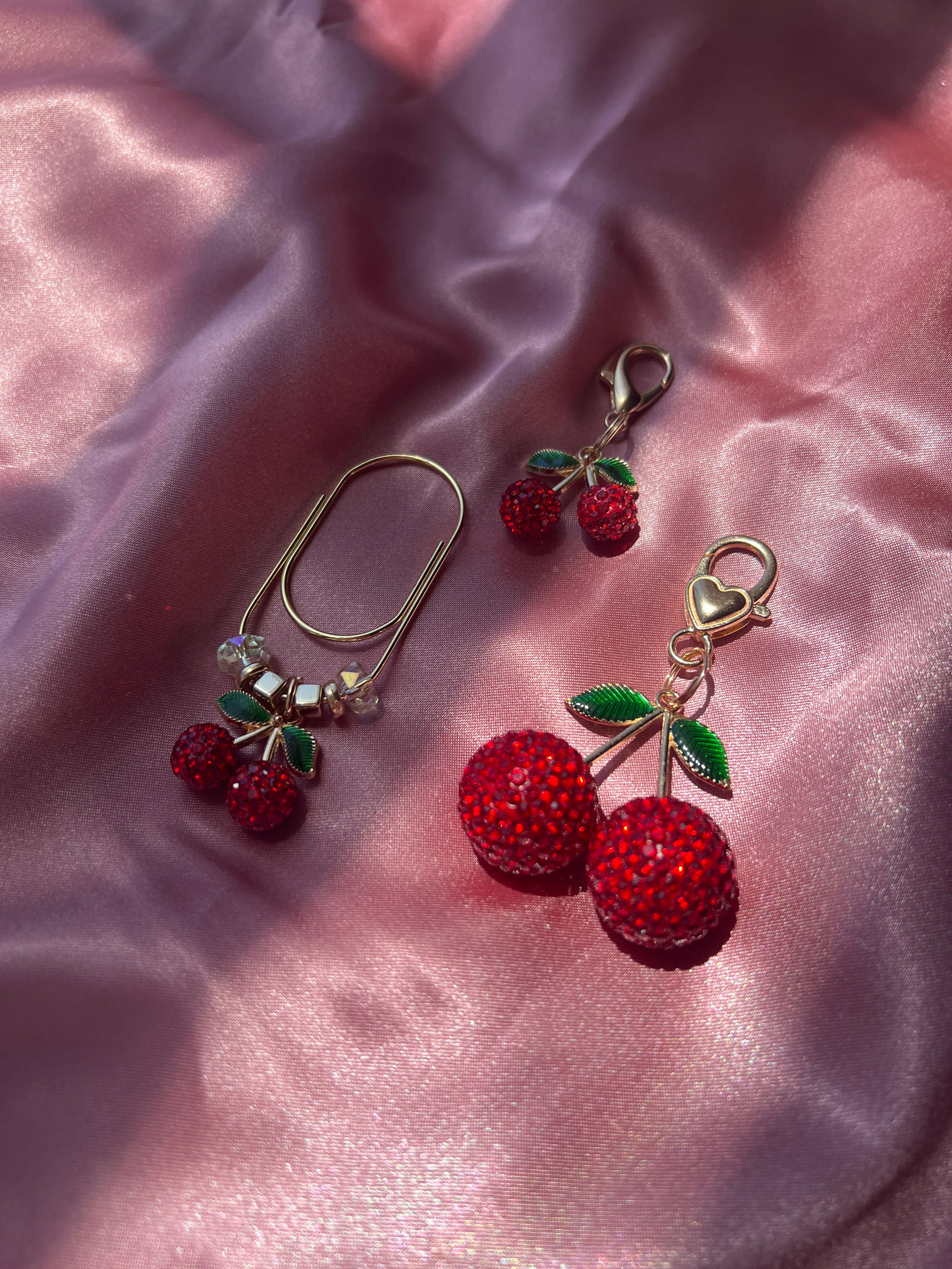 Bling Rhinestone Cherry Charm | Planner Paperclip Bookmark or Clip Charm
