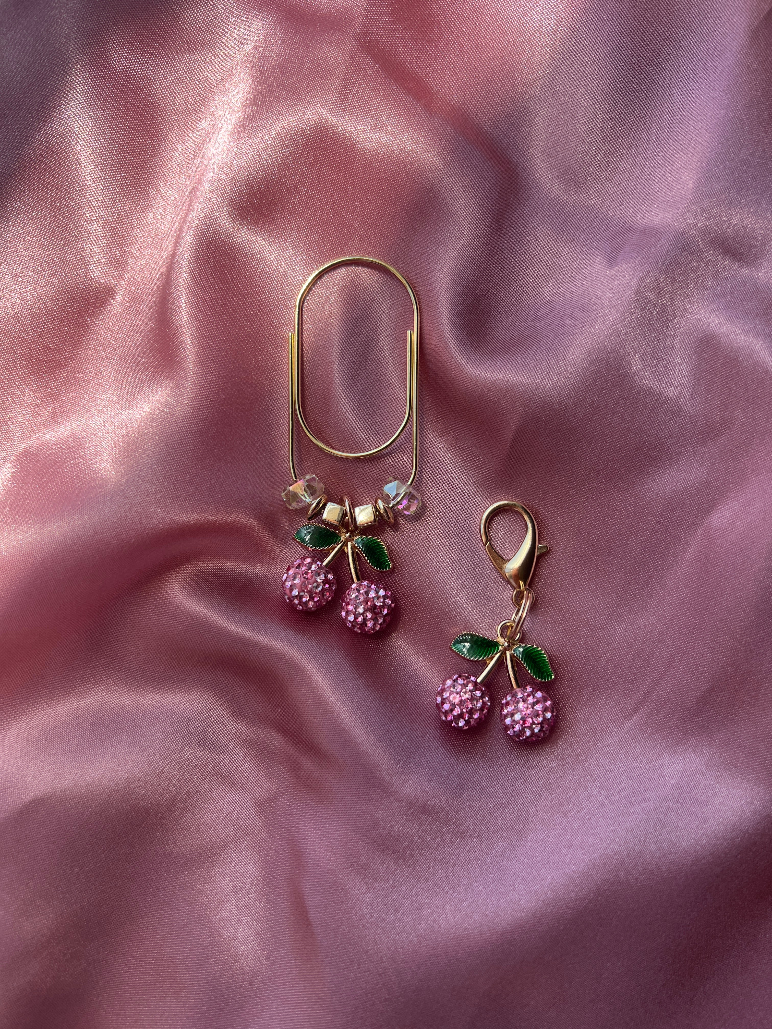 Bling Rhinestone Cherry Charm | Planner Paperclip Bookmark or Clip Charm