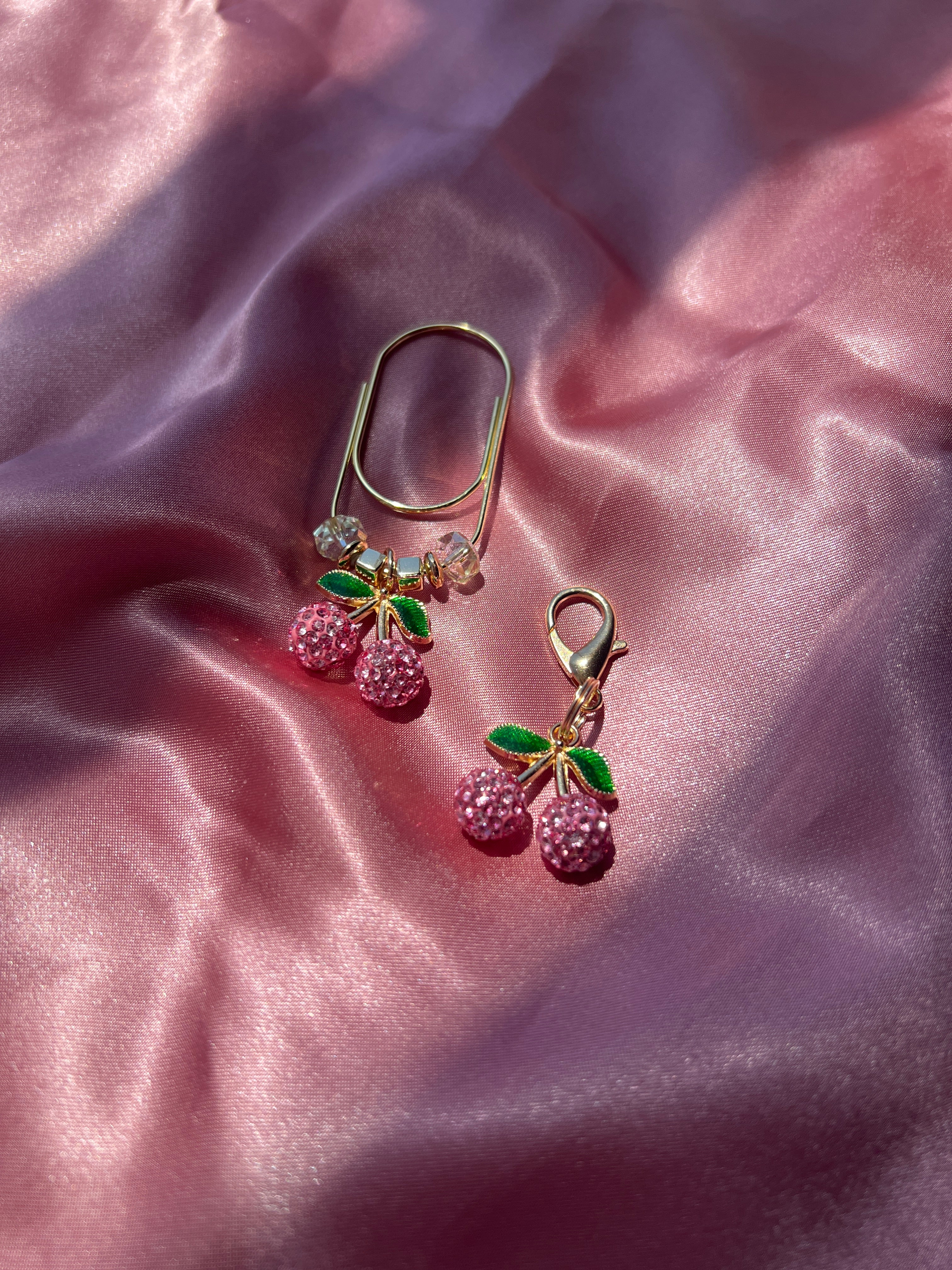 Bling Rhinestone Cherry Charm | Planner Paperclip Bookmark or Clip Charm
