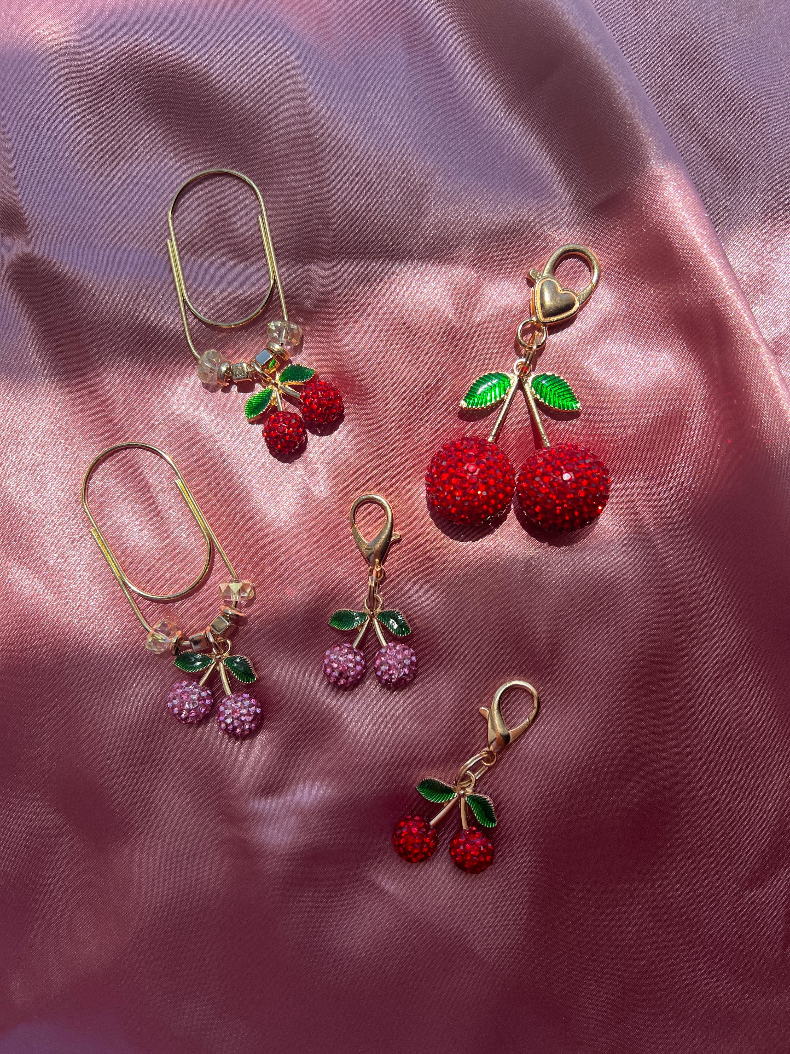 Bling Rhinestone Cherry Charm | Planner Paperclip Bookmark or Clip Charm