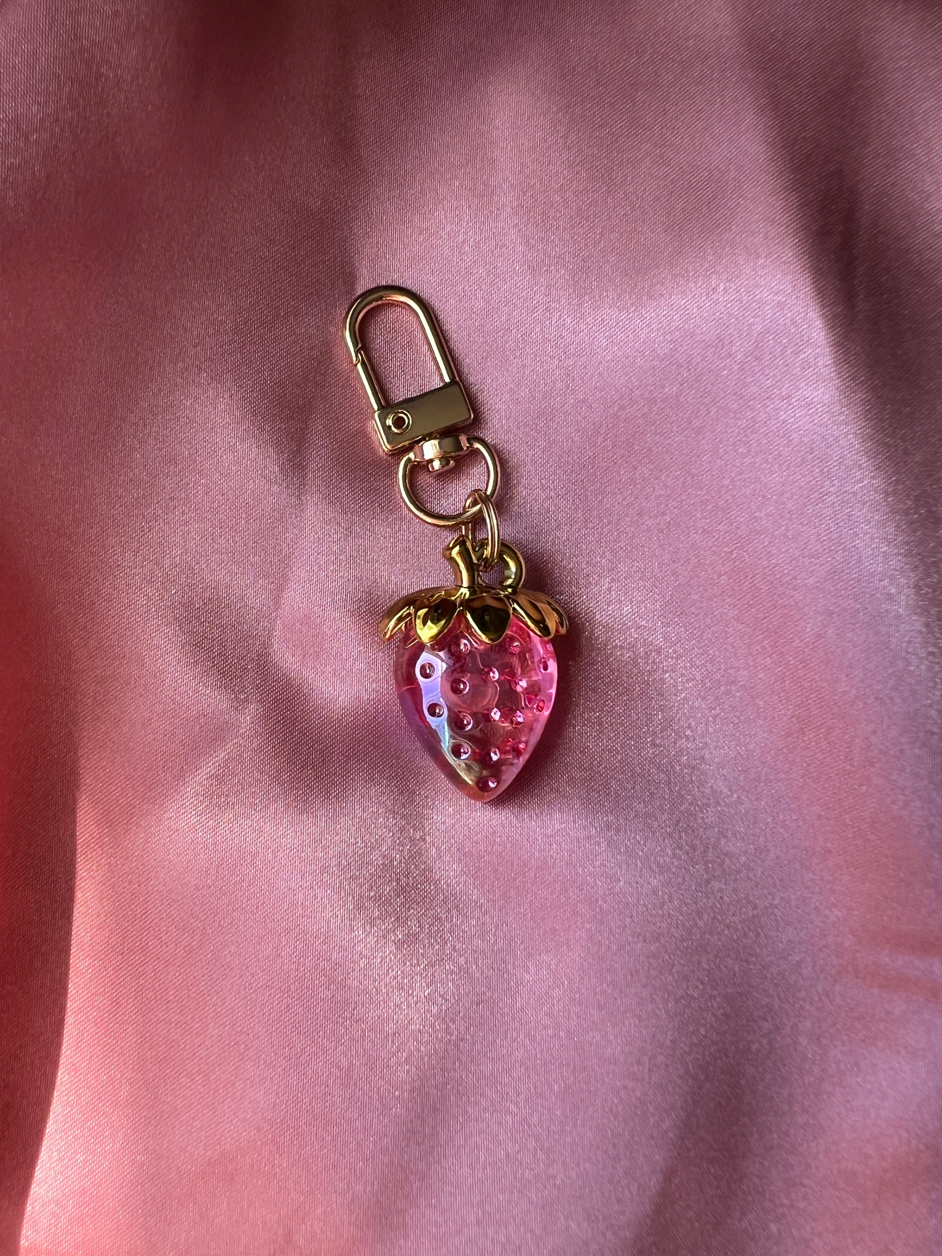 Jelly Strawberry Planner Charm | Transparent Strawberry Charm | Planner Clip | Purse Charm | Coquette Planner Accessory | Cute Pink Strawberry Charm