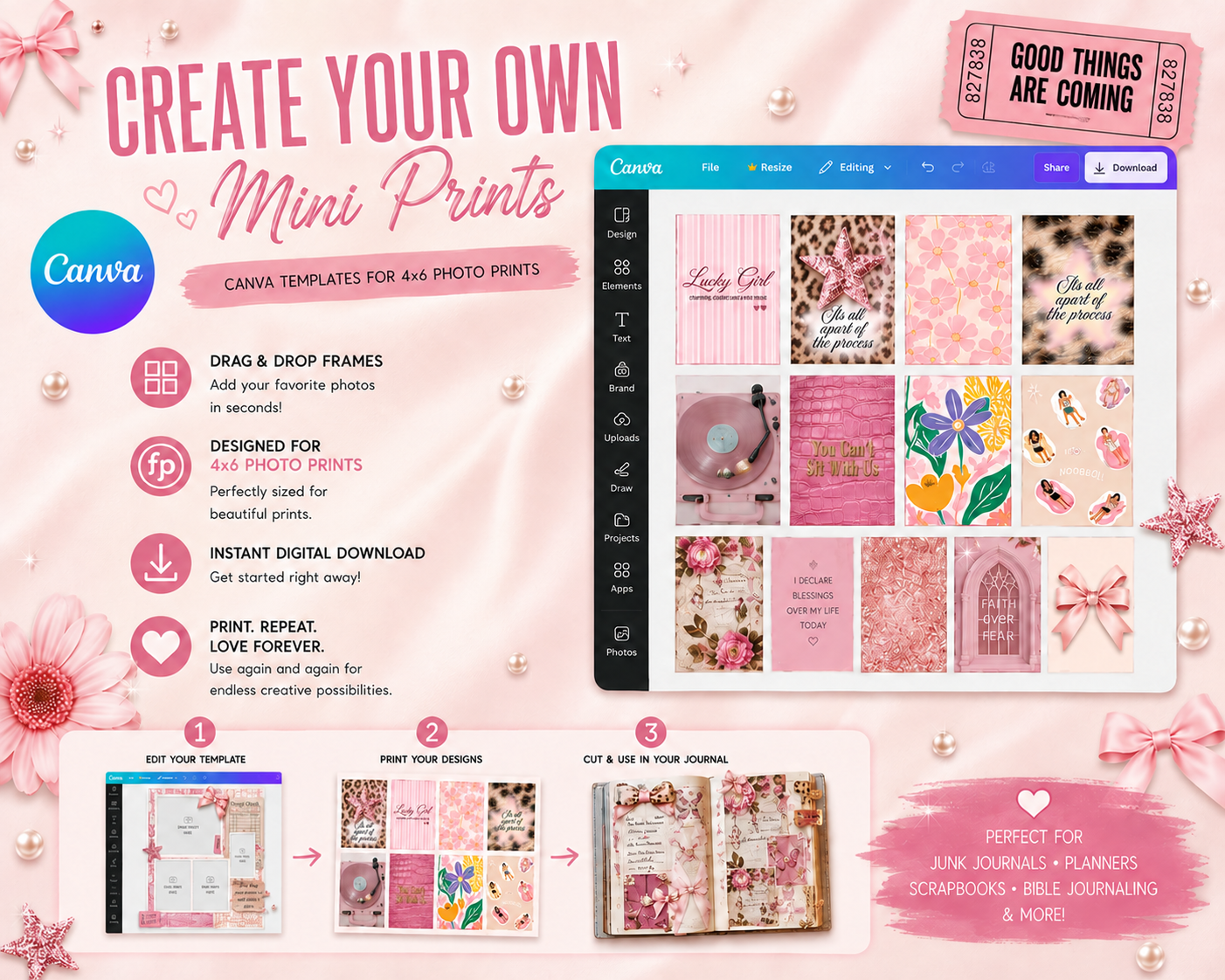 Mini Print Canva Template | Drag & Drop 4×6 Photo Layouts for Journals, Planners & Scrapbooks