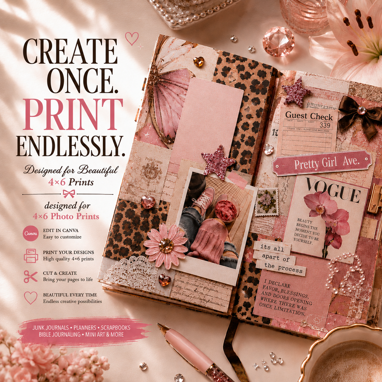 Mini Print Canva Template | Drag & Drop 4×6 Photo Layouts for Journals, Planners & Scrapbooks