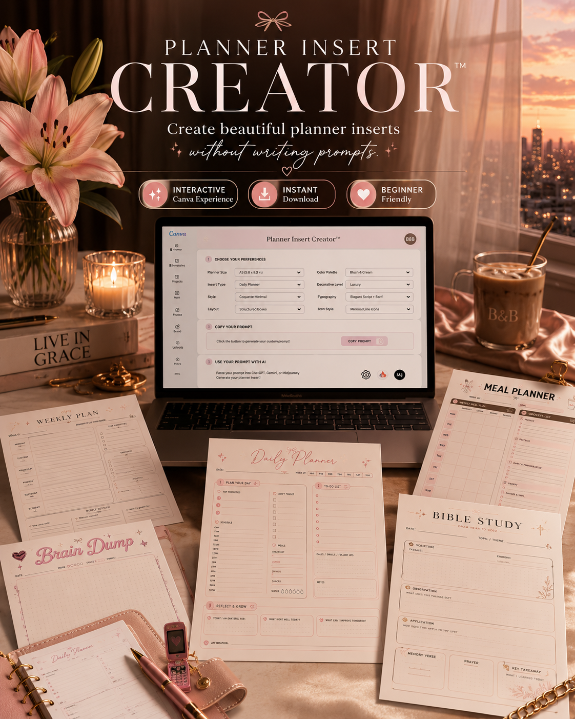 Planner Insert Creator™ | AI Prompt Generator + Print Ready Workspace