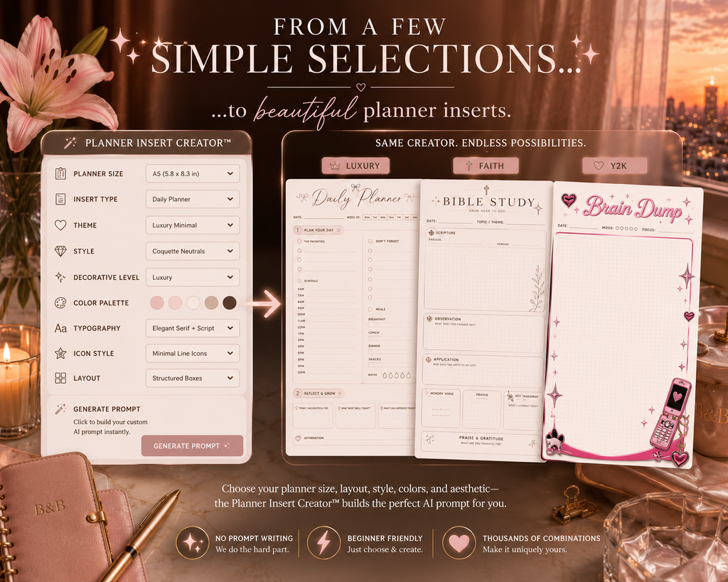 Planner Insert Creator™ | AI Prompt Generator + Print Ready Workspace