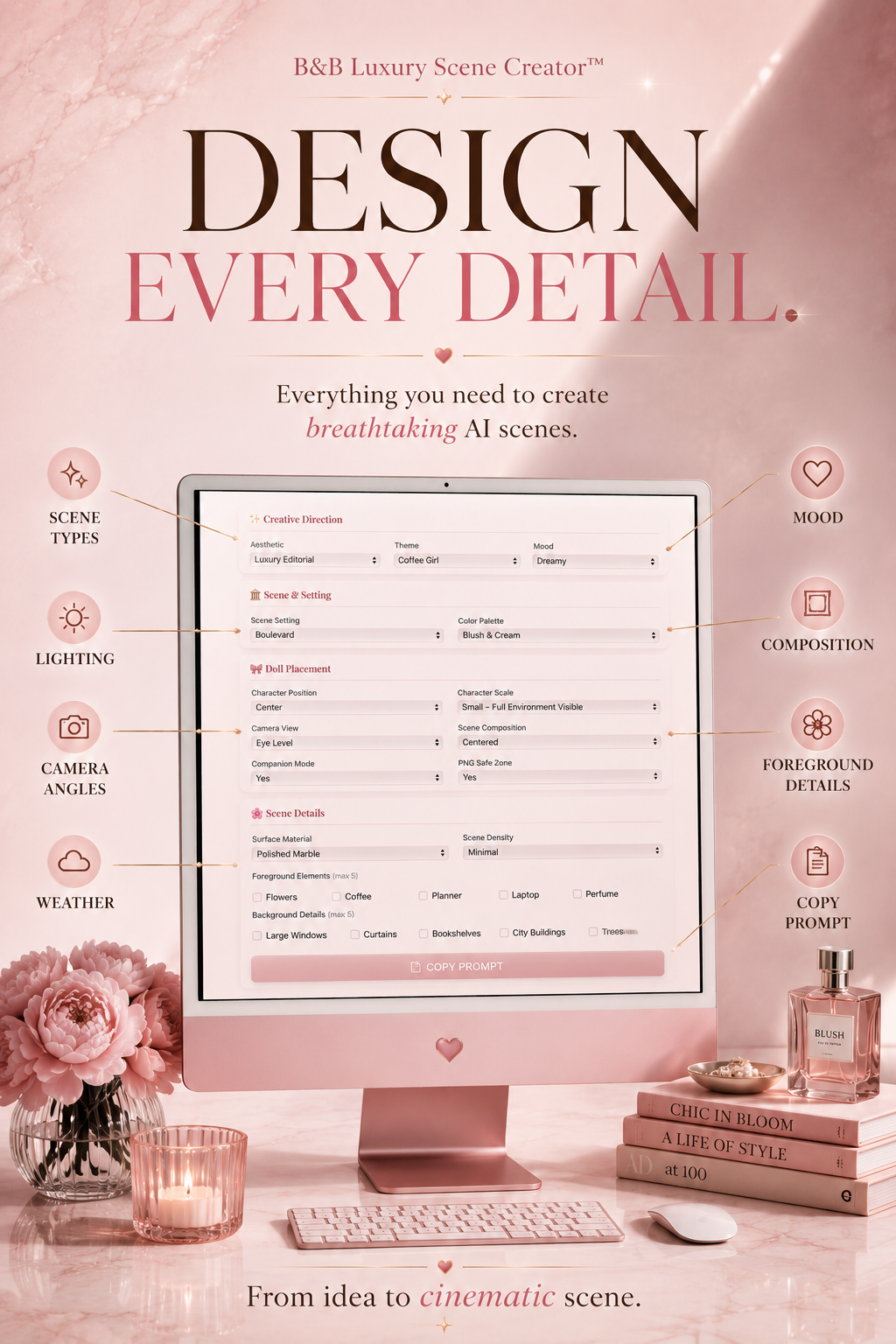 Luxury Scene Creator™ | Interactive AI Prompt Builder | Design Cinematic Scenes & Luxury Backgrounds | Instant Download