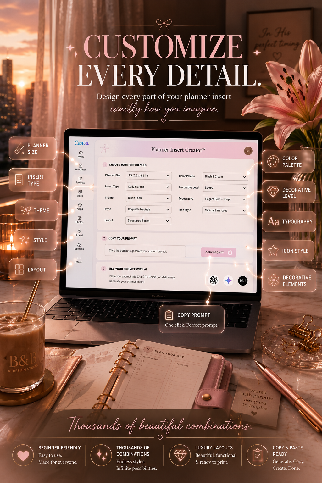 Planner Insert Creator™ | AI Prompt Generator + Print Ready Workspace